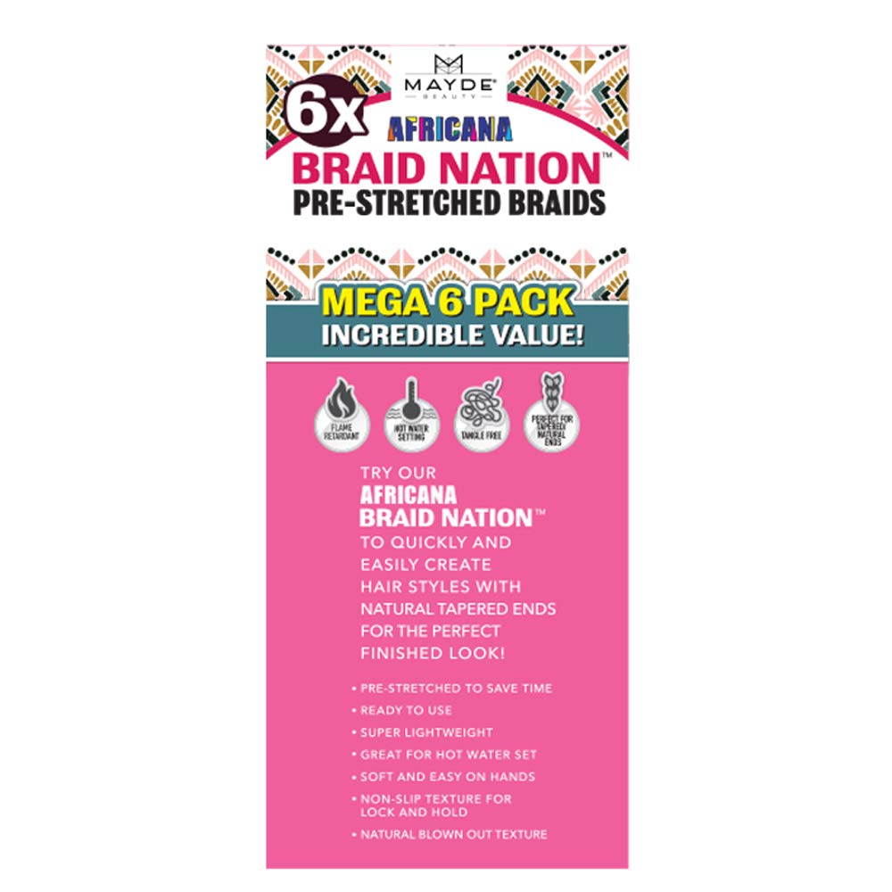 Mayde 6X Synthetic Africana Braid Nation Pre-Stretched Braids 24" 2PACKS (4)