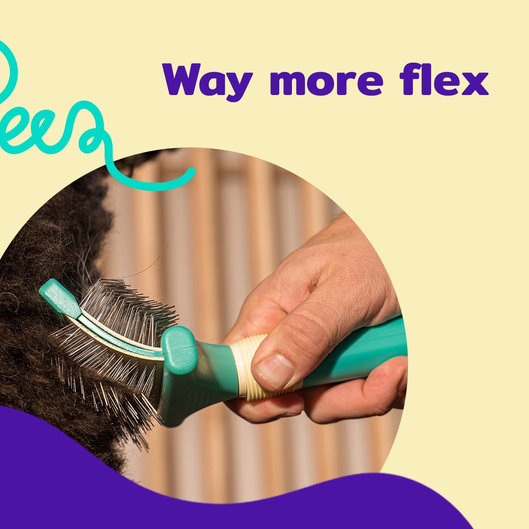 Jelly Pet Cepillo flexible de doble cara, hecho para profesionales, cabeza flexible, se desliza a través de un nudo, pines más largos, fabricado en EE. UU., Grande, verde azulado