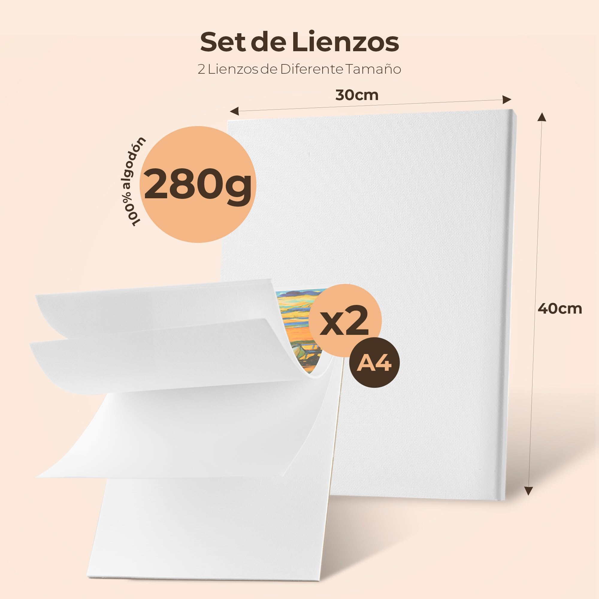 Kit de Pinturas Acrílicas Profesional, 24 Colores con 24 Pinceles, 20 Lienzos A4, Paleta de Mezclas de Madera y Estuche de Almacenamiento
