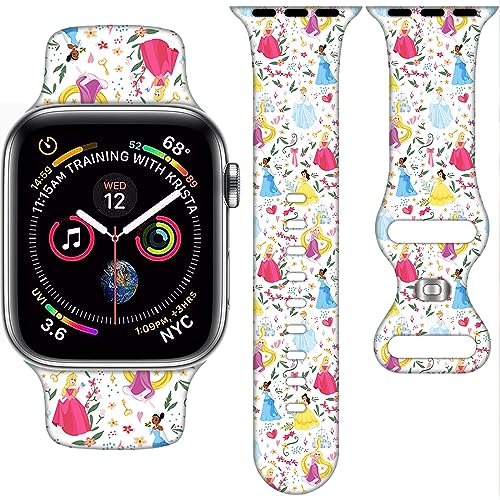 Cartoon Band Compatible with Apple Watch 38mm/40mm/41mm/42mm/44mm/45mm, Princess Bands Replacement for Apple Watch SE2 Series 9 8 7 6 5 4 3, Silicone iWatch Band for Women