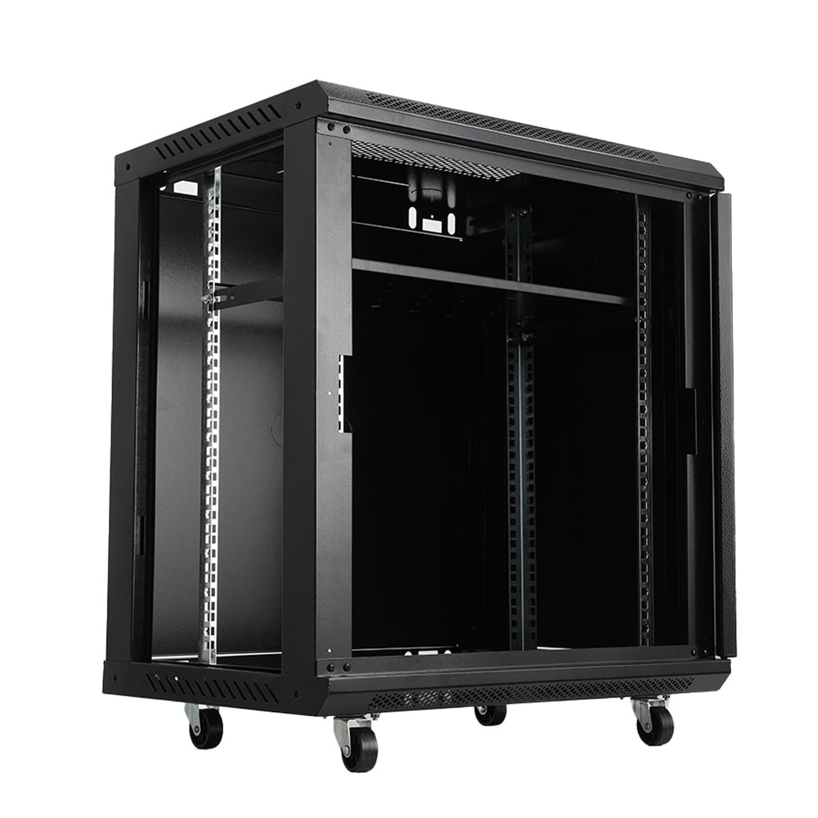 Estante de servidores de 12U montado en la pared de 19 pulgadas, estante de almacenamiento portátil con 4 ruedas desmontables para el hogar, oficina, sala de servidores, equipo de computadora