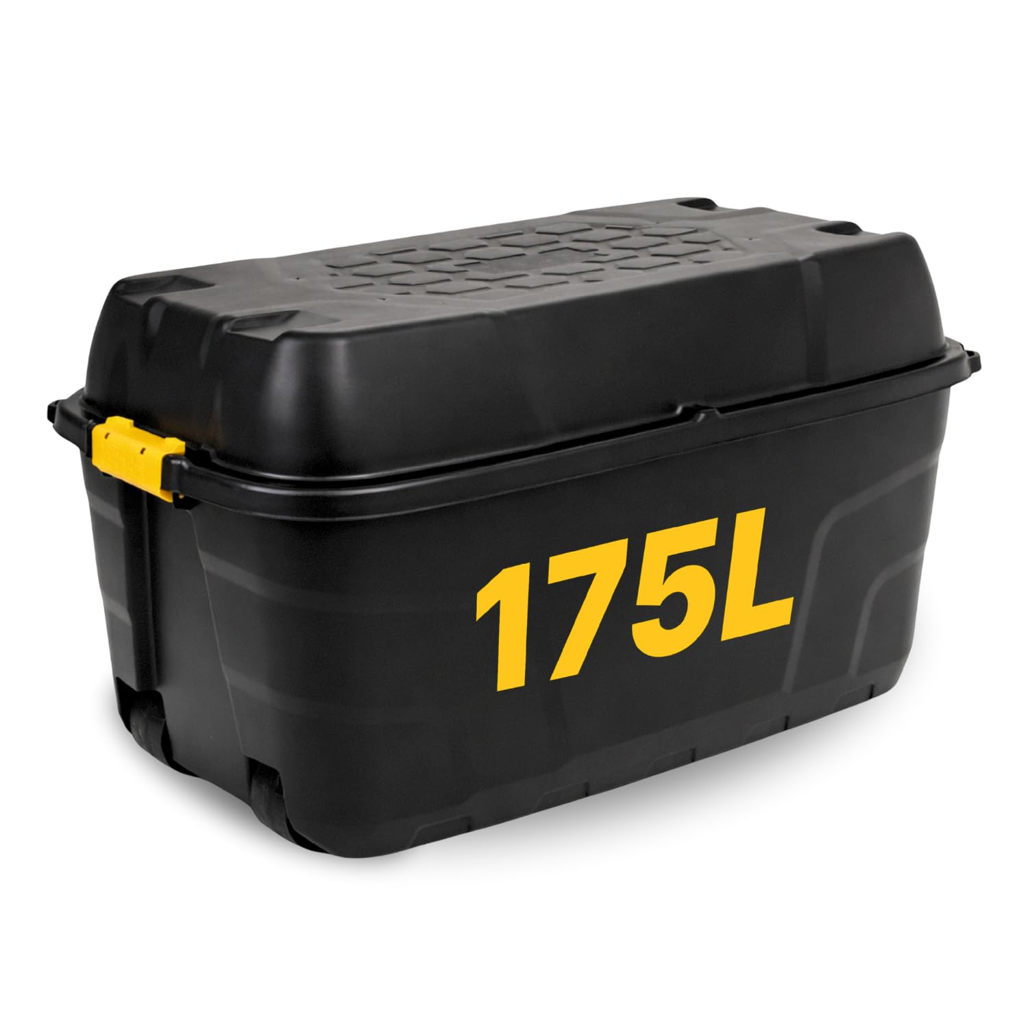 Novecrafto Black 175L Extra Large Storage Box On Wheels With Lid – Heavy-Duty Storage Box With Clip-Lock Handles, Padlockable, Stackable & Weather-Resistant – Garage, Shed & Outdoor (Black)