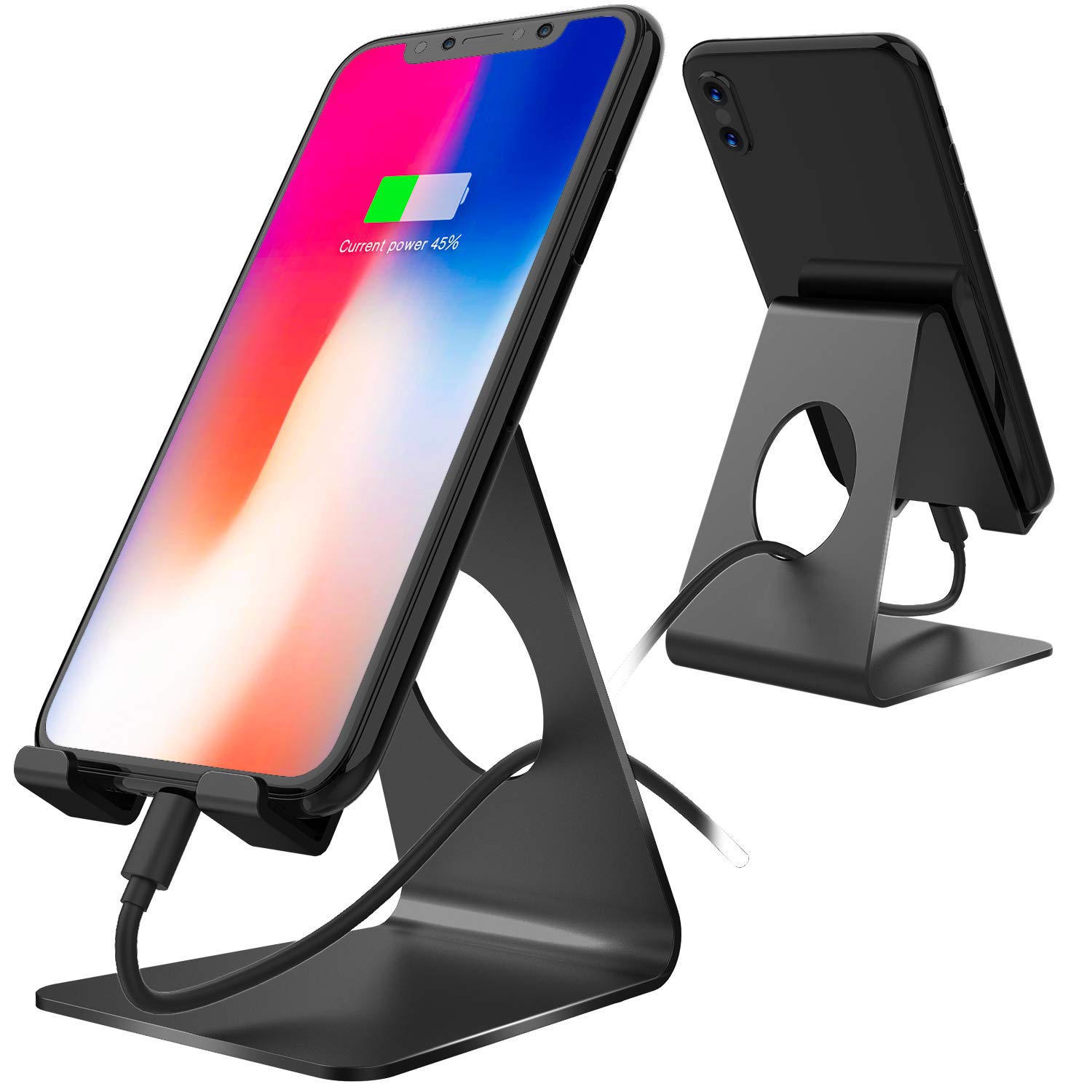 StathmMobile Phone Stand - Phone Dock Cradle, Holder, Stand for Office Desk Compatible with iPhone and All Android Smartphones (Non-Adjustable, 2pcs, Black)
