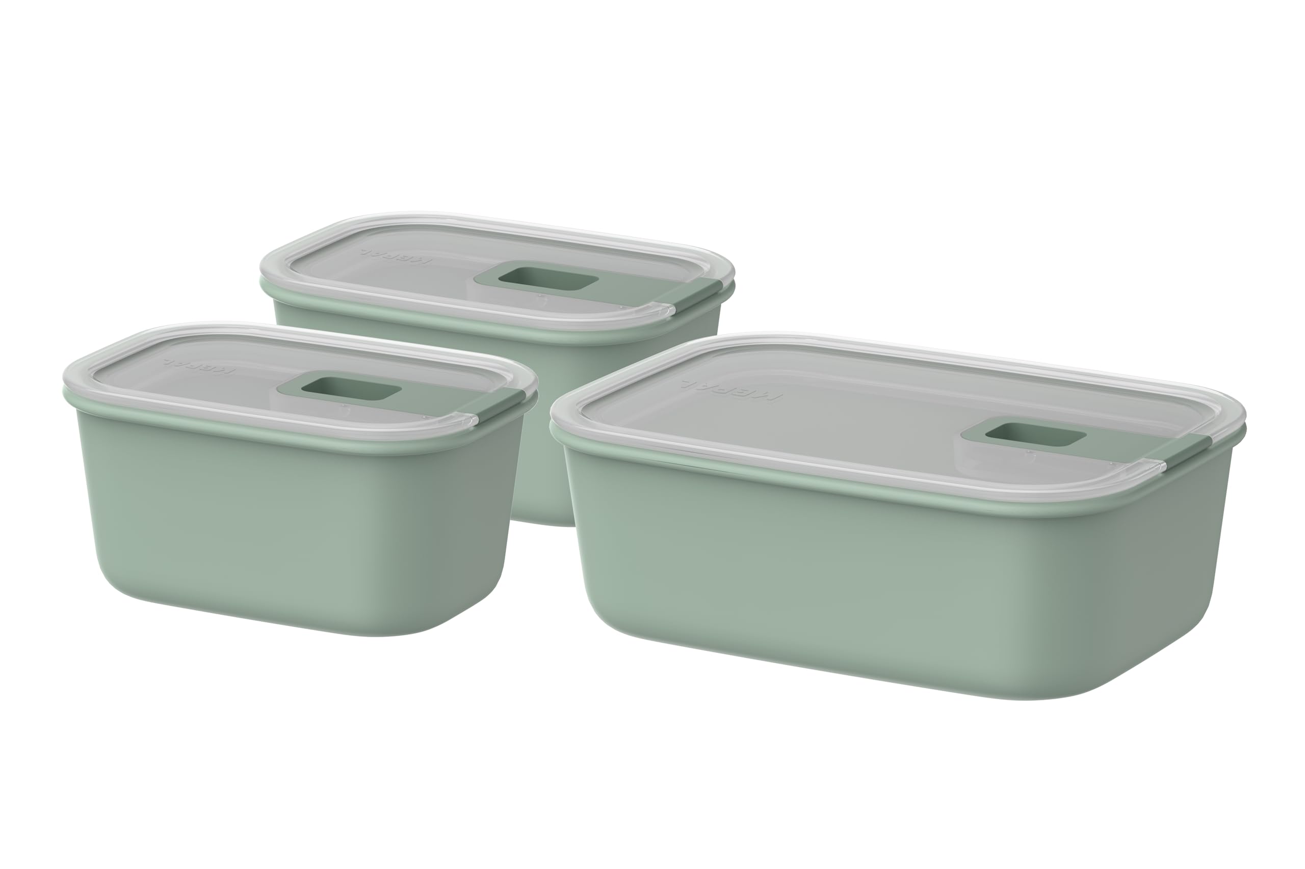 Mepal - Set Food container EasyClip - 3 pcs set - Container with lid & sliding closure - Suitable for microwave, steam oven, refrigerator, and freezer - Airtight - 2x 450 + 1000 ml - Nordic sage