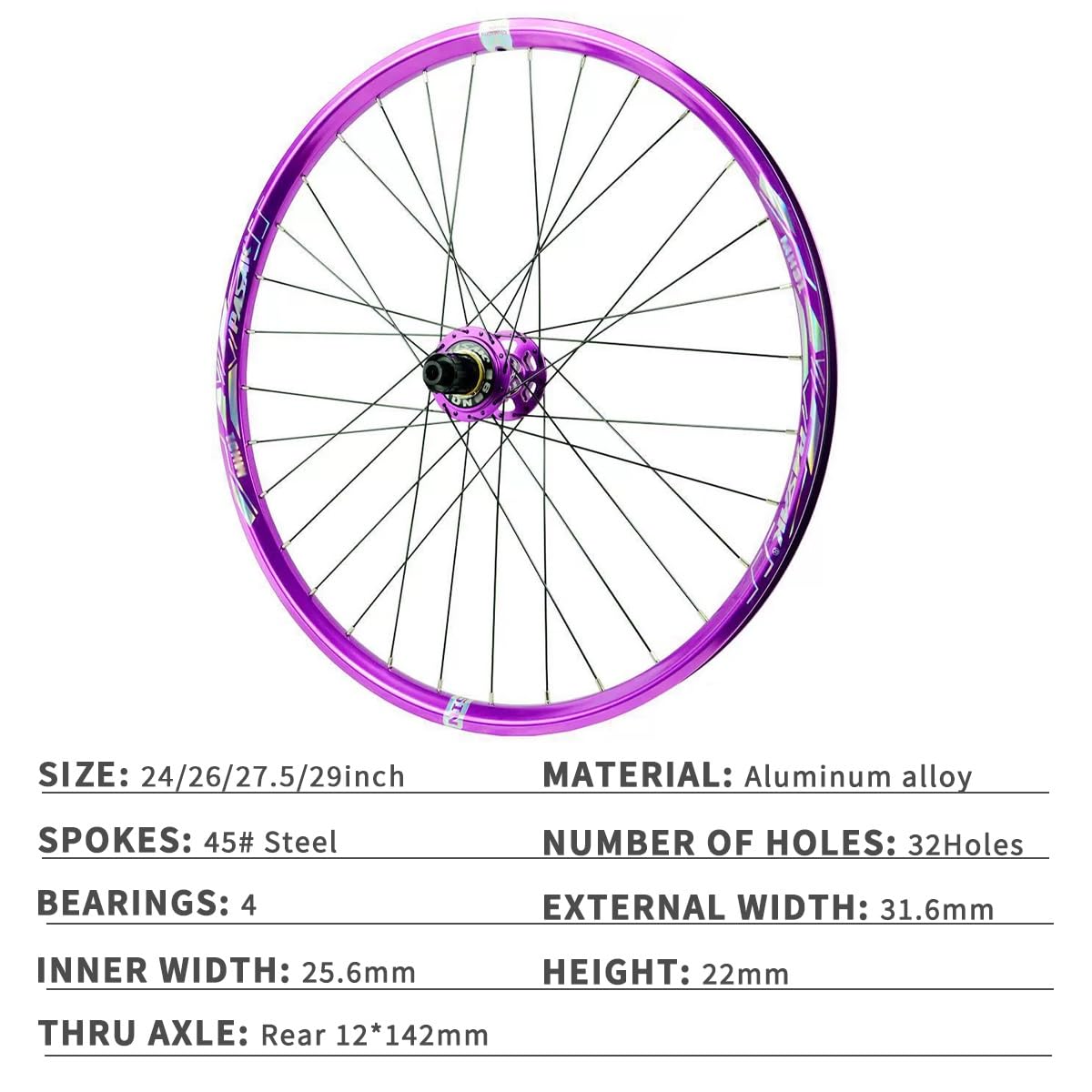 Mountainbike Fahrrad Hinterrad 24/26/27,5/29" Scheibenbremse Steckachse Fahrradrad 12 × 142mm Felge Aus Aluminiumlegierung 7-12 Gang Kassette