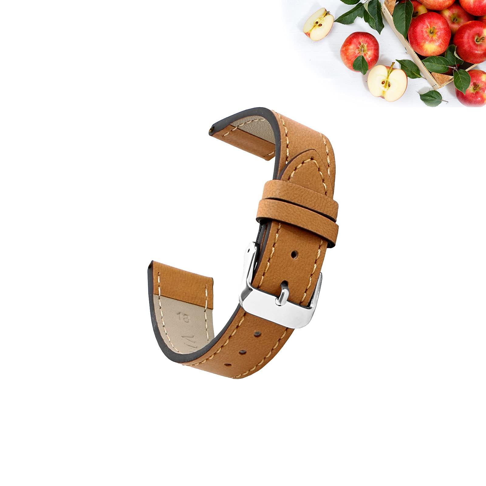 Uhrenarmband 18-22mm Unisex Vegan Lederimitat aus Apfelfasern Hell-Braun matt Set 636400H