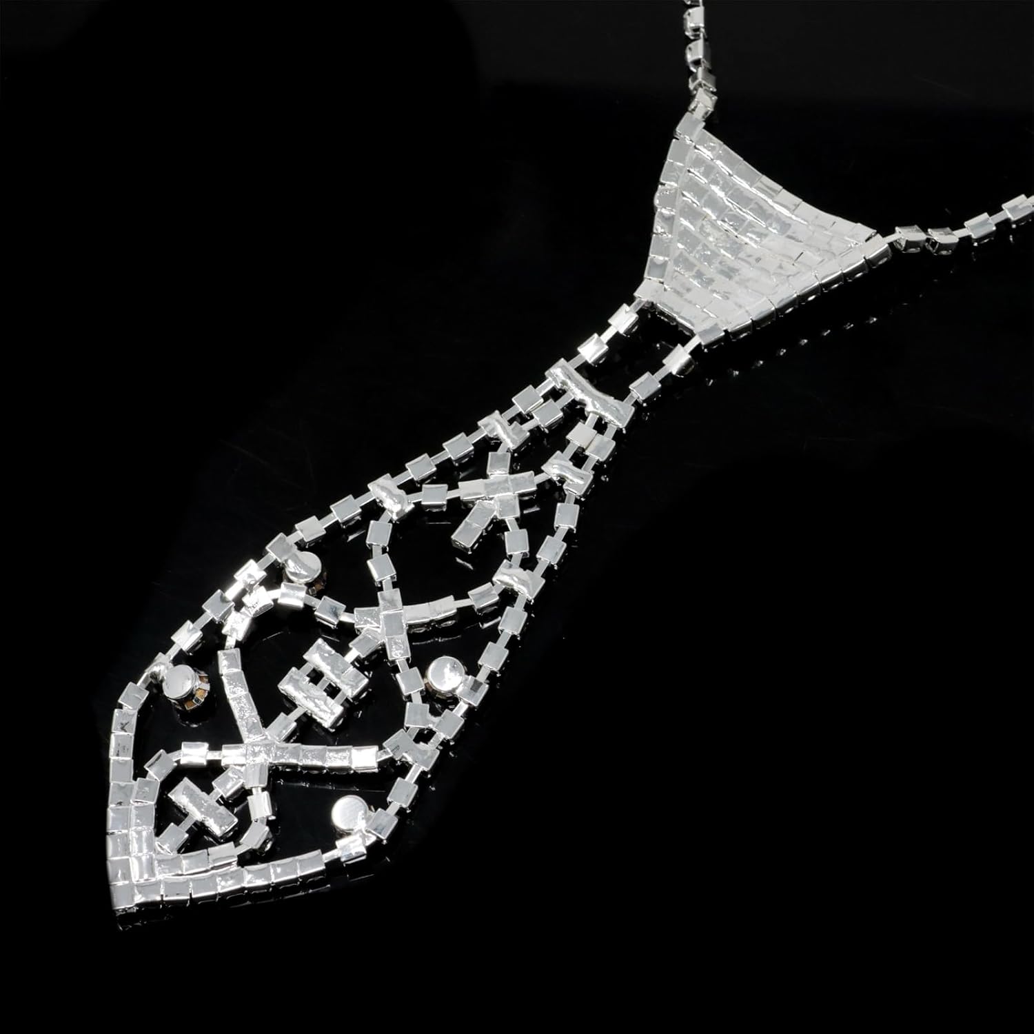 yueton 1PCS Imitation Rhinestone Necktie Necklace Tie Necklace Silver Collar with Claw Chain for Bride Wedding Accessories Women Accessories - Image 6