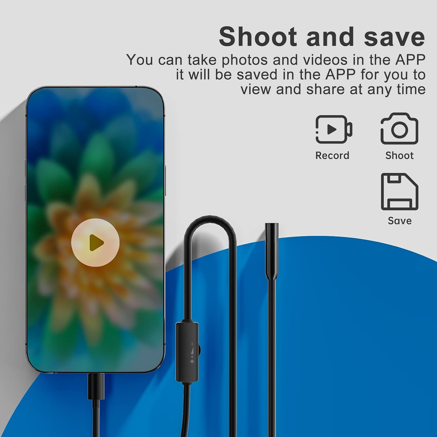 iPhone Endoscope, ILIHOME 7.9 mm Lens Inspection Camera for iPhone&ipad, 5 Meters Semi-Rigid Cable Borescope iOS IP68 Waterproof with 8 LED Lights, Compatible with iOS Device Only