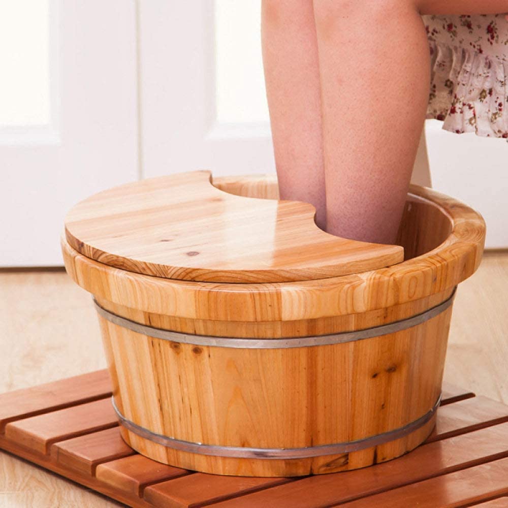 Secchio per pediluvio in legno naturale, lavabo per pedicure Secchio per pediluvio al vapore Fumigazione per pediluvio Barile per pedicure per la salute domestica Barile per pedicure in rovere Bacino