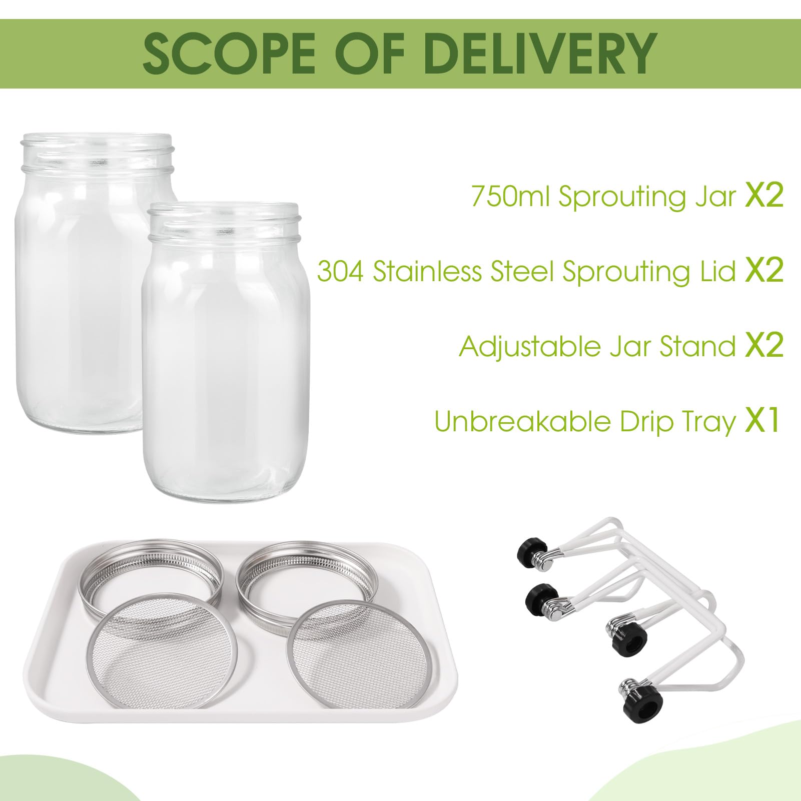FoiiLiio Barattolo Germogliatore Set, Kit di Barattoli per Germogliamento di Semi, Barattoli Germinazione con Bianco Vaschette di Germinazione per Broccoli, germogli e Semi