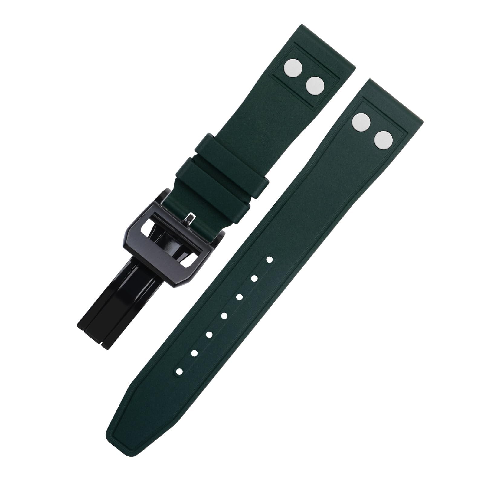 Caucho fluororubber Natural de 22 mm con Remache para Correa Pulsera Suave Portugieser,Green2-20MM