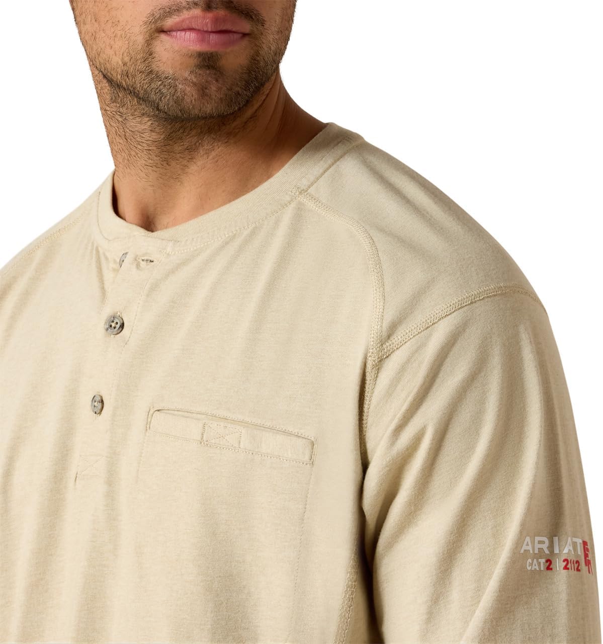 Ariat Men's Big and Tall Flame Resistant Air Henley Shirt, Beige, XL - Image 4