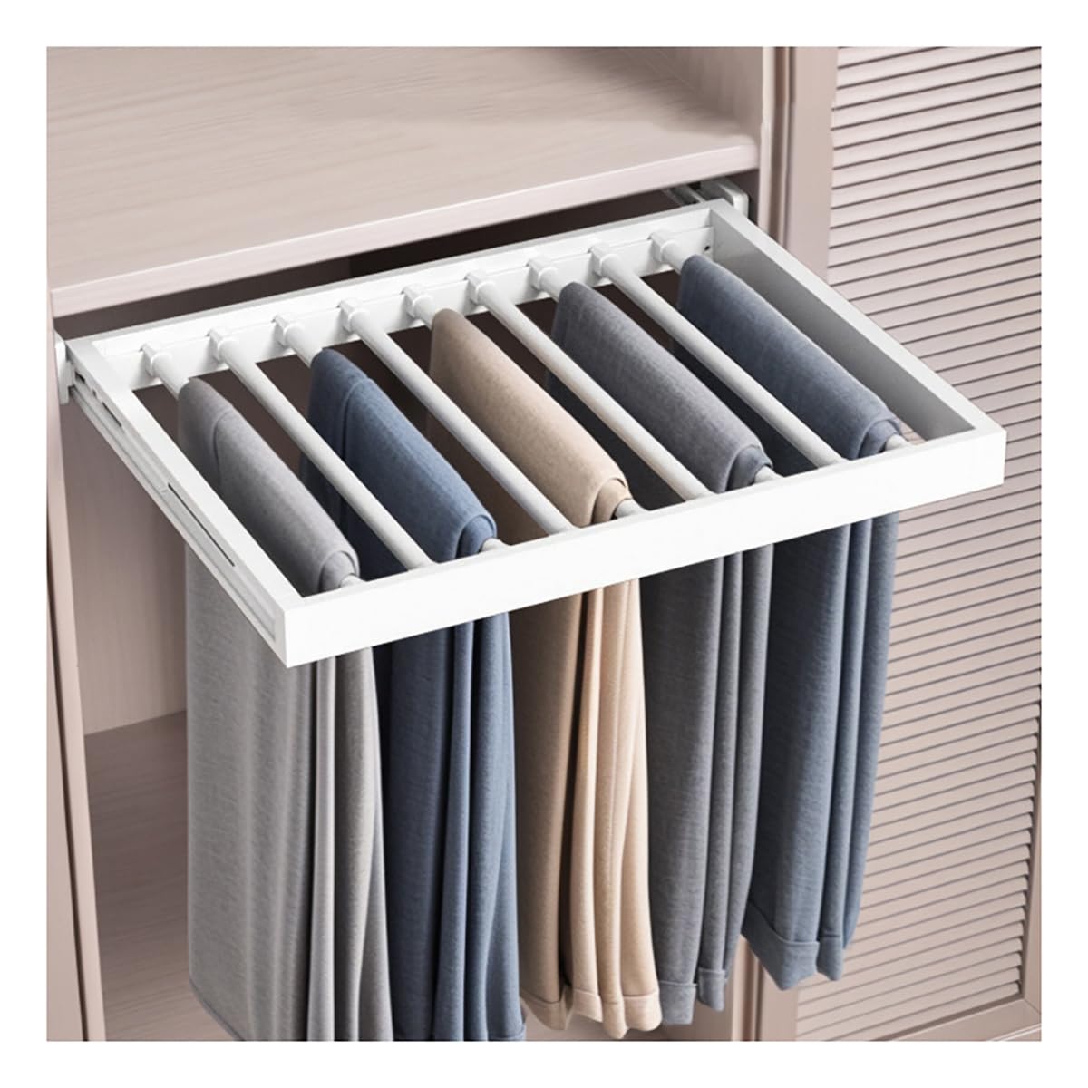 Pull Out Pants Rack for Closet Organization, Sliding Wardrobe Storage (White, for 17.7