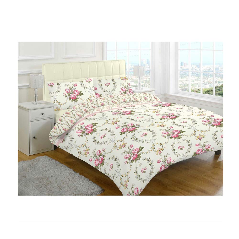 De Lavish Pink Flannelette Sheet Set Single Bed Bedding Set 100% Cotton Includes 1 Fitted Sheet + 1 Flat Sheet + 1 Pillowcase, Olivia
