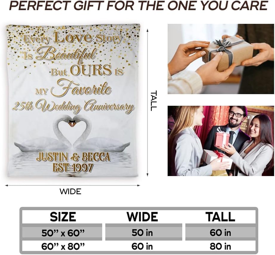Custom 25th Wedding Anniversary Blanket Gifts for Couples, Silver Wedding Anniversary 25 Years of Marriage Throw Blankets for Husband Wife, Personalized 25th Anniversary Blanket Gifts
