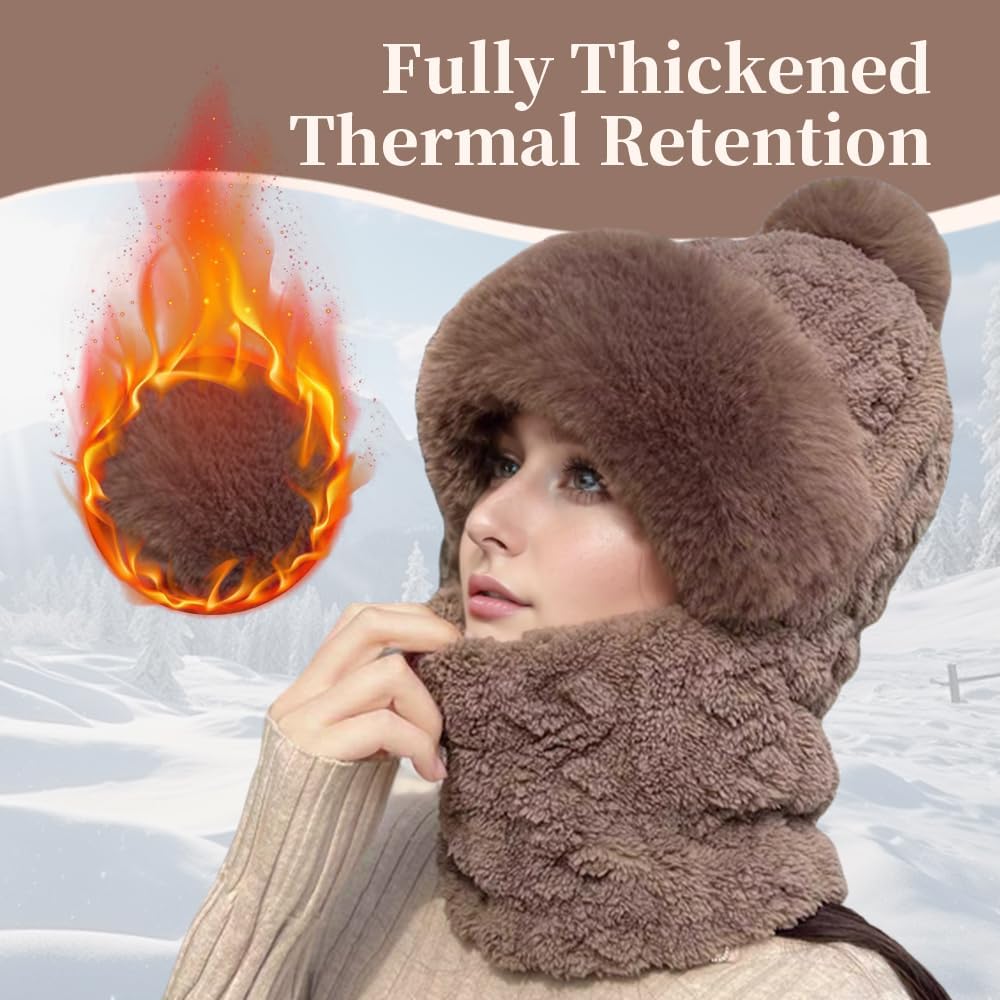 3 in 1 Beanie Hat with Scarf and Mask, Windproof Beanie Hat for Women, Warm Winter Knitted Balaclava Hats for Outdoor