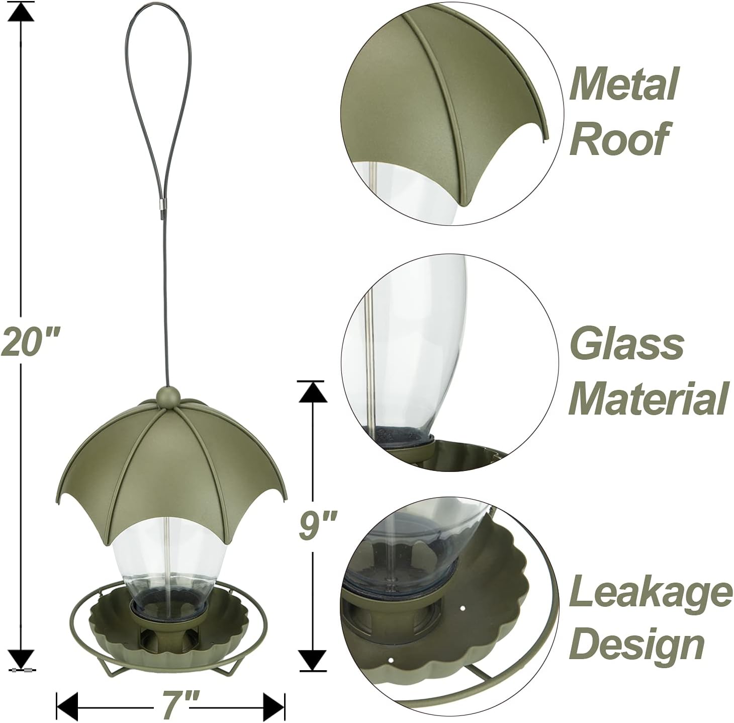 Birdream Bird Feeder Metal Bird Feeders for Outside Hanging with Parachute Shape Roof Glass Container to Attract More Wild Birds for Garden Yard Decoration : Patio, Lawn & Garden