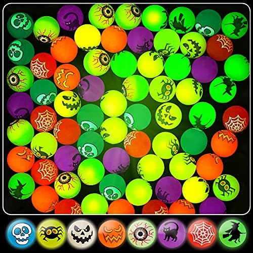 64pcs Glow in The Dark Bouncing Balls,8 Halloween Theme Designs B...