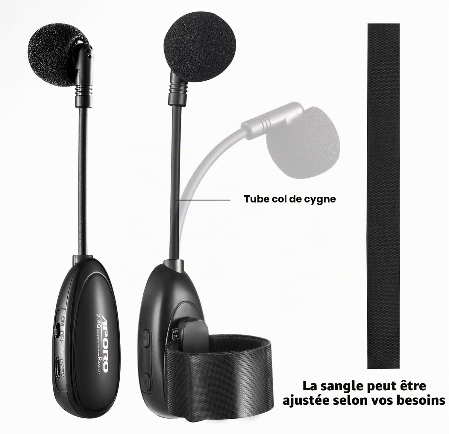 Microphone de Flûte Sans Fil 2,4 G pour Instruments de Musique, Récepteur et Émetteur Sans Fil, pour Flûte et plus encore