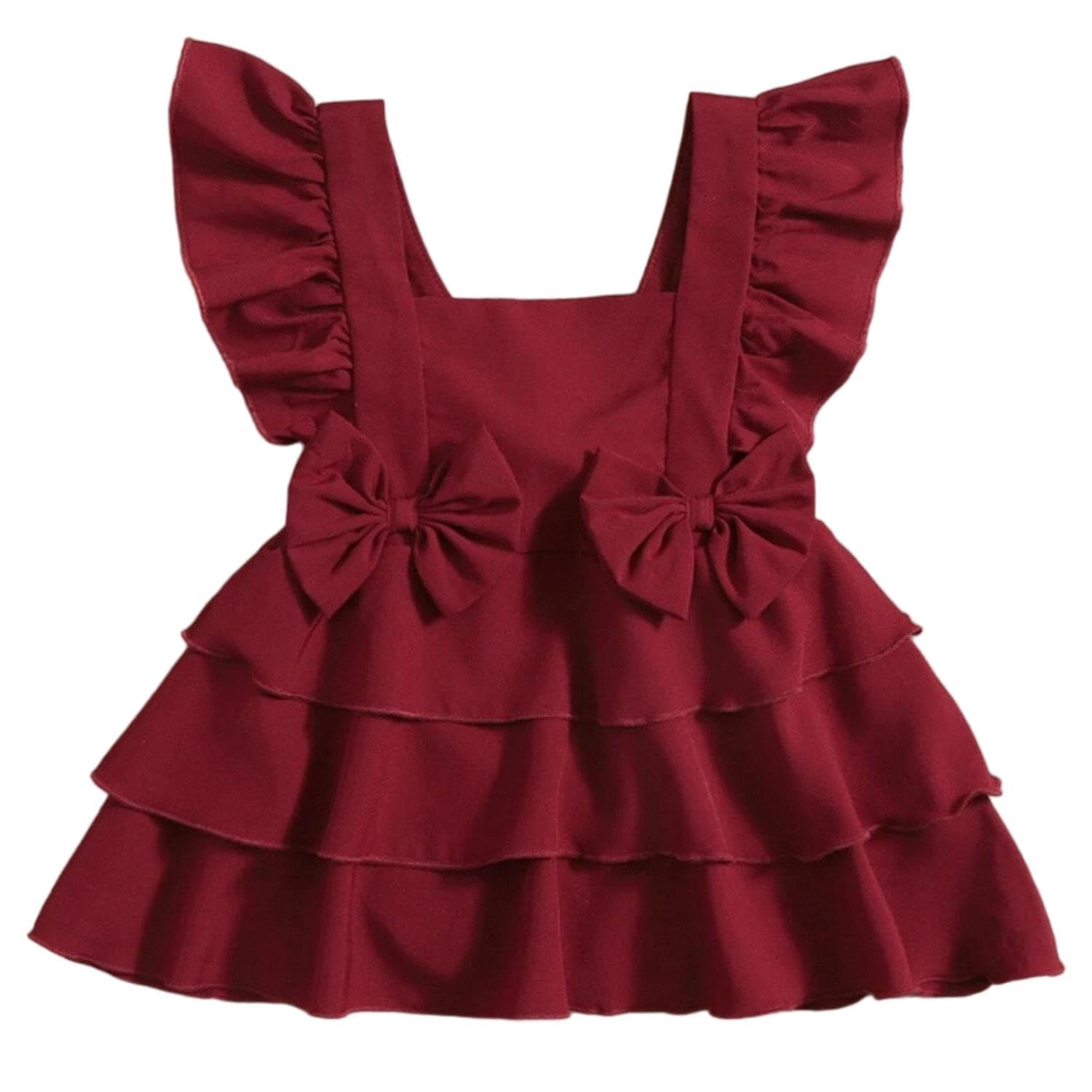 Baby Bow Front Square Neck Layered Hem Bodysuit Crepe Dress for Girls | Ruffle Dress for Baby Girls | Breathable Kids Frock & Dresses for Babies-image-42