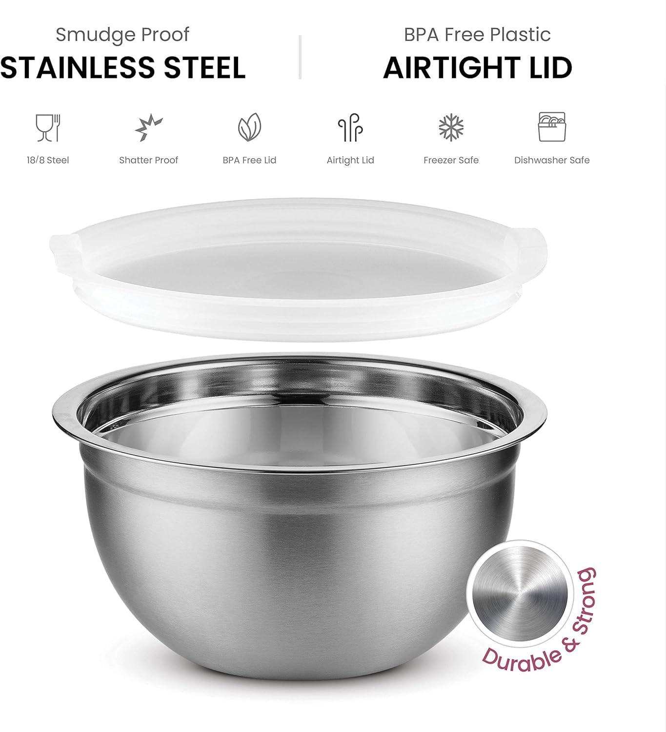 Juego de cuencos de acero inoxidable con tapas, esenciales de cocina para el hogar, artículos esenciales para hornear, 5 piezas