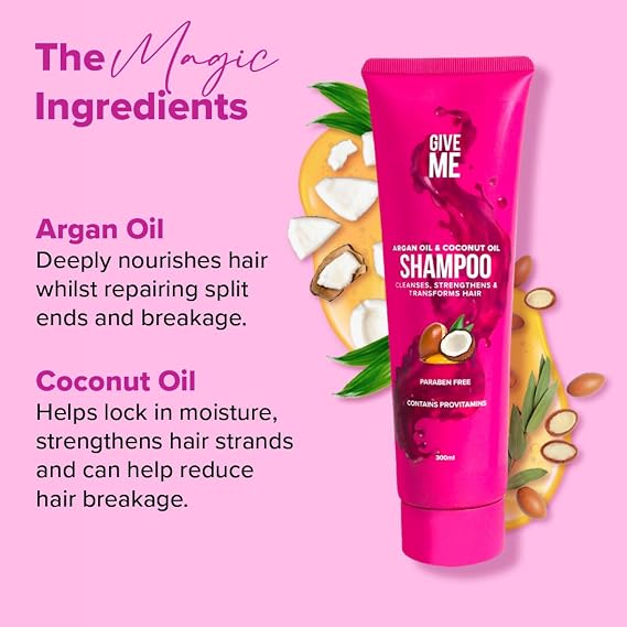 Give Me Cosmetics Shampoo, Cleanses, Nourishes & Strengthens, Reducing Hair Loss and Brittleness with Argan, Coconut & Macadamia Oil, plus Betaine Provitamins B5, Paraben Free