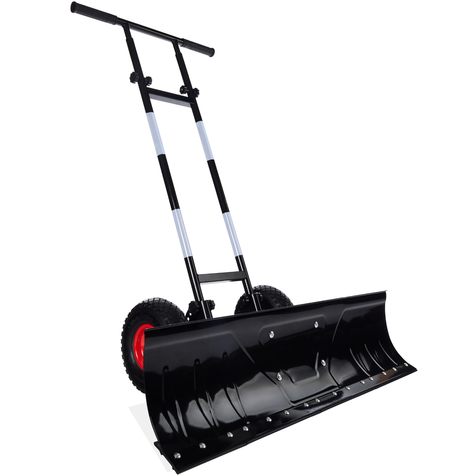 Best Choice Products 36in Heavy Duty Steel Snow Shovel Pusher for Driveway w/Wheels, Adjustable Handle, Angled Blade, Efficient Snow Removal, Back Saver Snow Plow with Safety Reflective Tape - Black