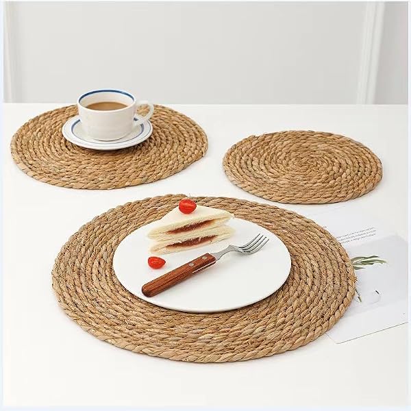 Handmade Heat Resistant 13.8" Round Woven Placemats Set of 6, Wicker Boho No Chemical Natural Water Hyacinth Place Mats, Farmhouse Table Mats for Kitchen Dining Table,Home Decorations,Wedding by Chic Glamour - Image 7