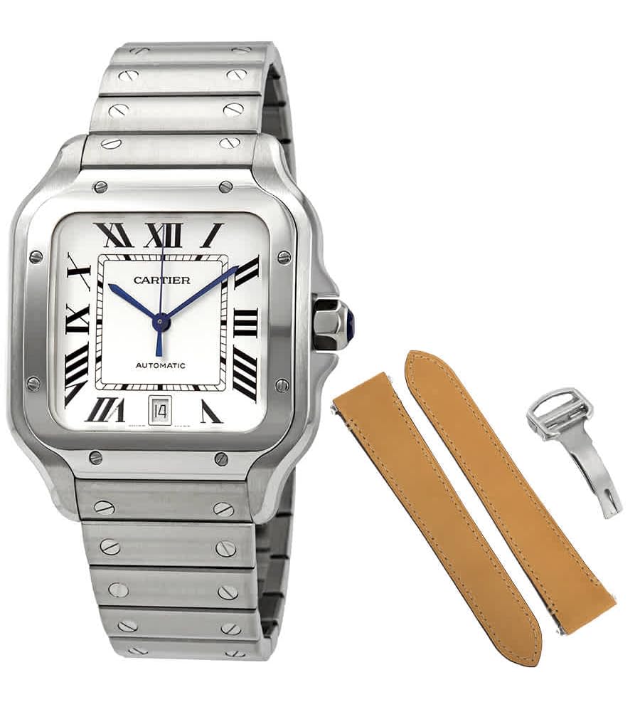 CARTIER Santos Silvered Opaline Dial Men's Watch WSSA0018