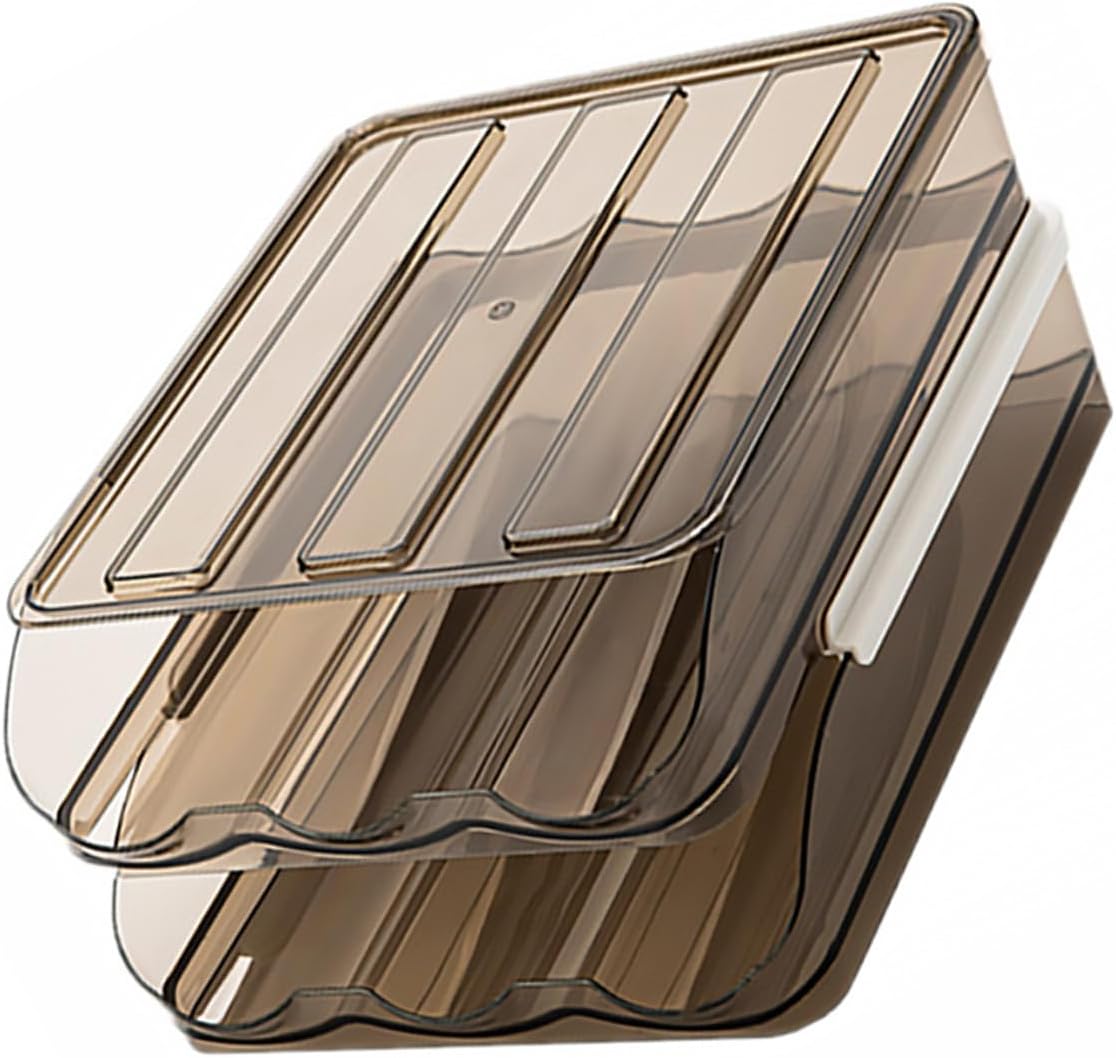 Tofficu Plastic Egg Storage Holder Tray for Refrigerator 2-layer 36-egg Capacity Roll-on Egg Container Tray with Sliding Design