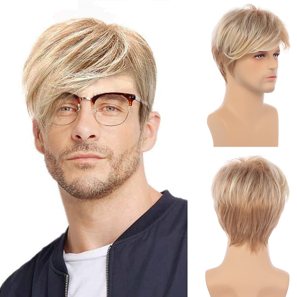 Baruisi Mens Wig Short Blonde Synthetic Hair Wig Halloween