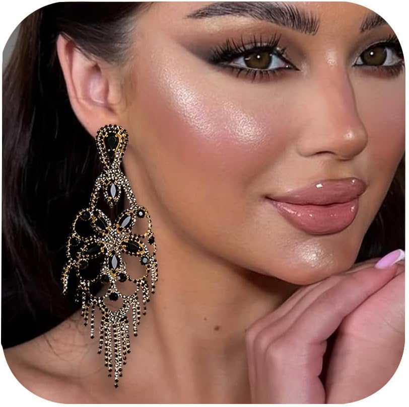 Tassel Dangle Earrings For Women Rhinestone Statement Chandelier Earrings For Women Prom Jewelry Accessories
