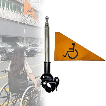 Wheelchair Handicap Safety Flag 4ft Folding High Visibility Orange Flag with Mounting Pole for Mobility Scooter, Power Wheelchairs, Rollators & Golf Carts