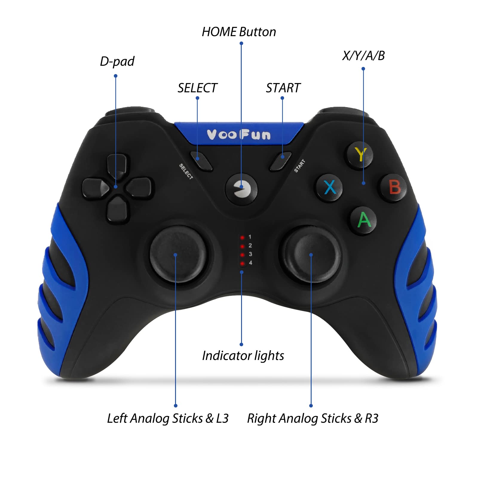VooFun Mando PC, 2,4G Inalámbrico Mando PS3 Gamepad PC con Hall Joystick (Anti-Drift), Dual Vibración, Gaming Mando para Windows 7/8/10/11, PS3, Laptop, Steam, Raspberry Pi, Android TV, TV Box