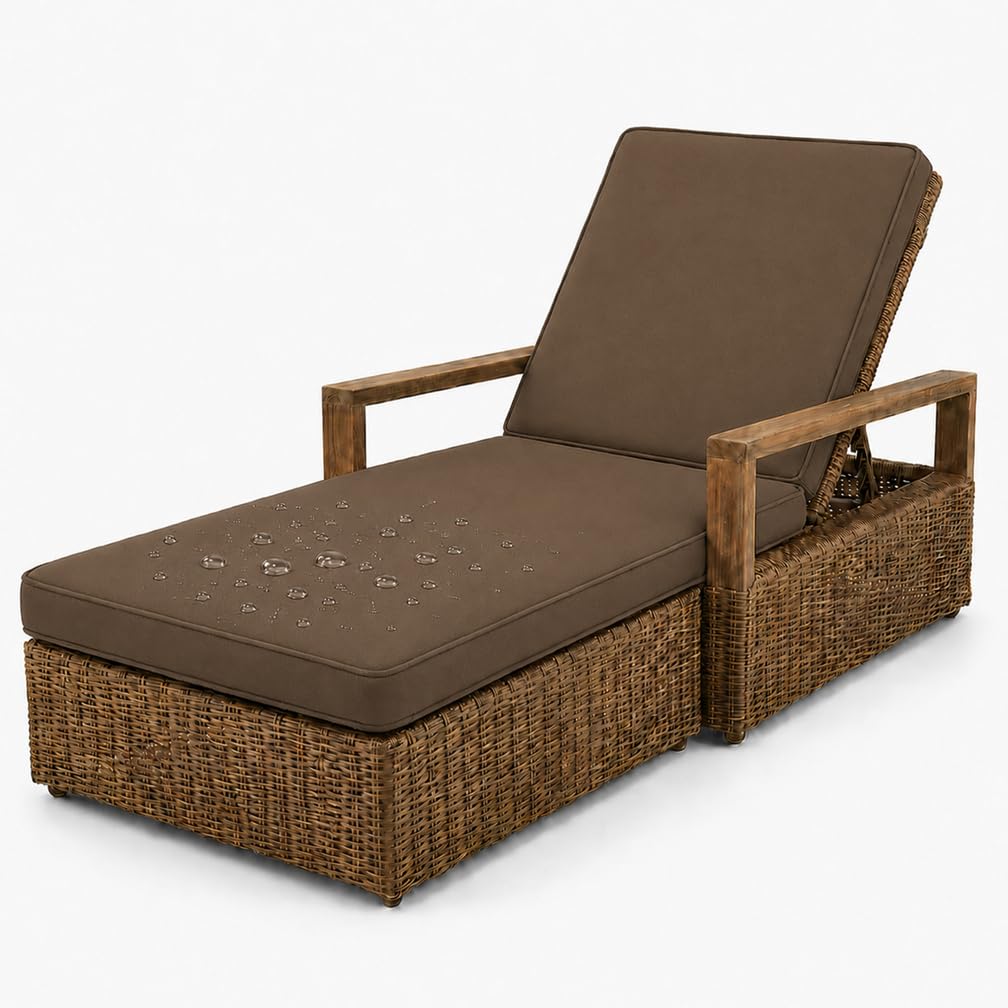 AZMAHT Sun Lounger Cushion Replacement Cushions: Waterproof Thick Padded Lounger Cushion Only with 6 Straps, Non Slip Large Outdoor Sunbed Cushions for Garden Recliner,Brown,193x56x8cm