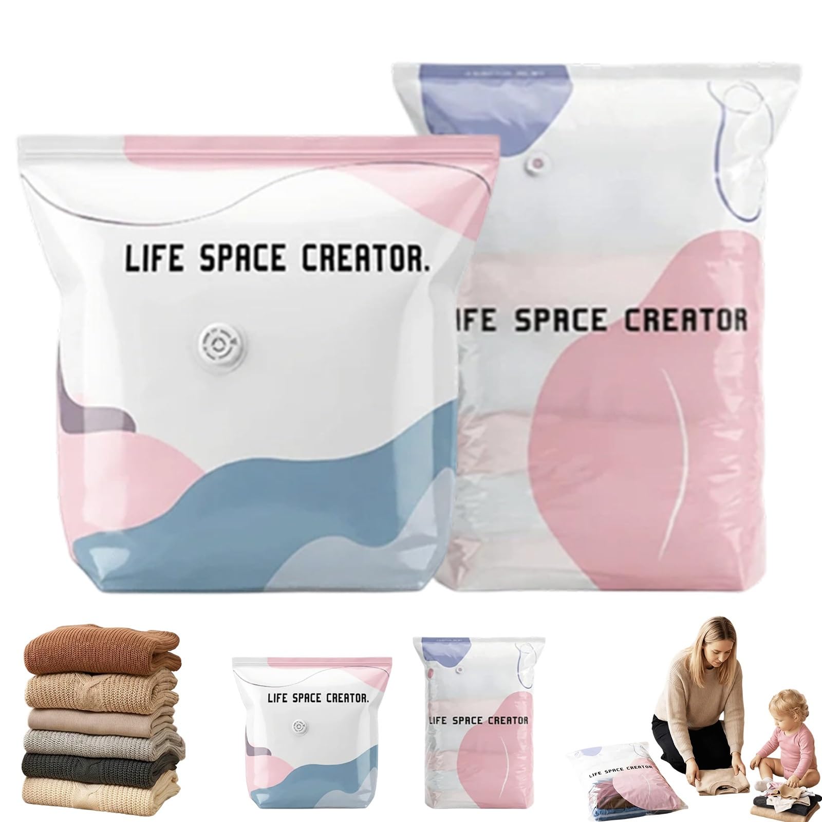 3D Vacuum Storage Bags Without Pump, Vacuum Bags for Clothes Travel, Space Saving Compression Bags Without Pump for Clothes Duvets Pillows, Reusable(C)