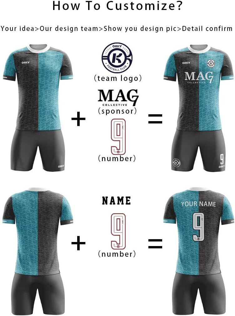 ORKY Customize Soccer Jersey Shirt and Shorts Full Sports Team Training Uniform for Men/Youth Journey