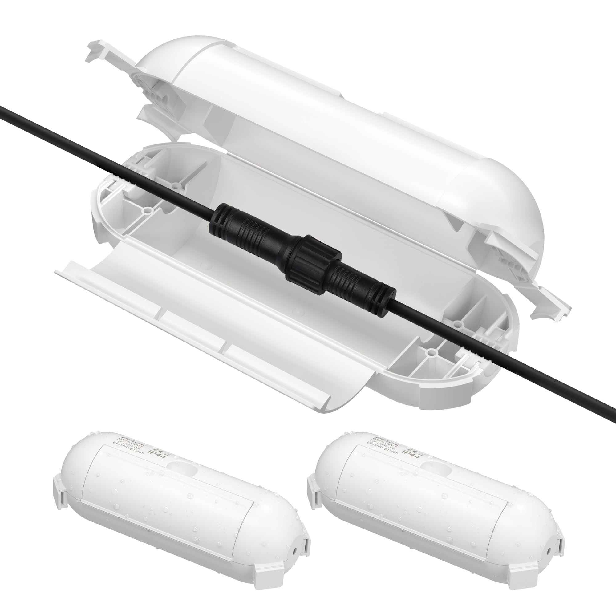 BN-LINK [2 Pack] Outdoor Extension Cord Safety Cover Waterproof, Weather Resistant Seal Housing with 4 Latches, Fits 12/14/16 AWG Extension Cord Protector, Holiday String Lights, Plug, IP44, White