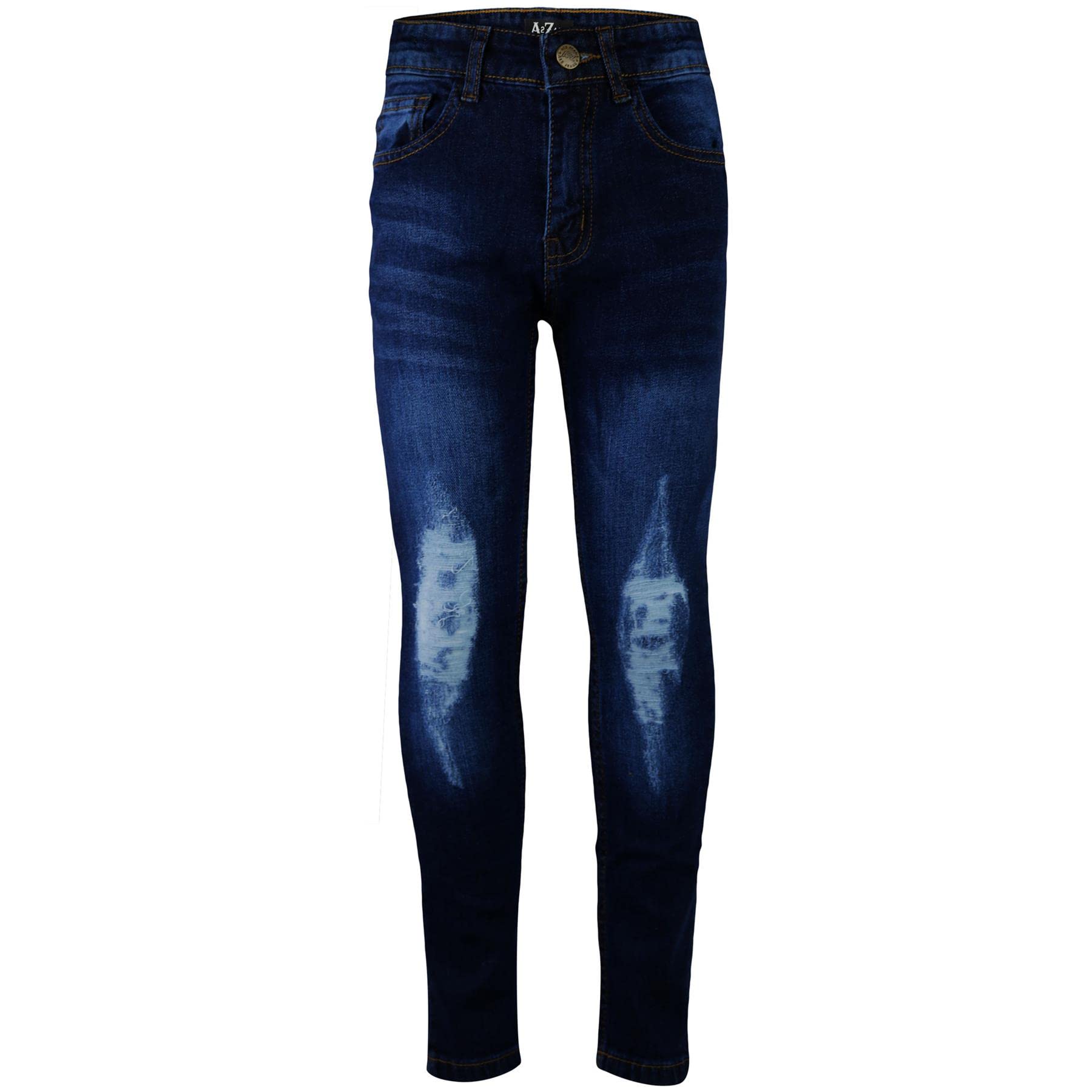 A2z 4 Kids Boys Dark Blue Stretchy Jeans Denim Knee Ripped Fashion Bikers Skinny - Jeans Jn56 13