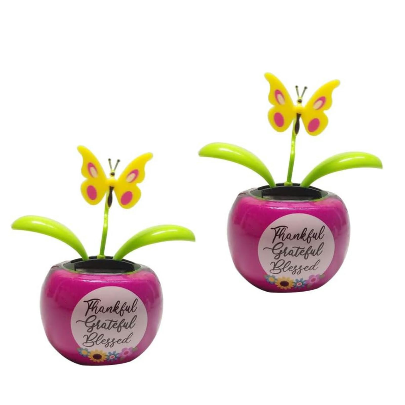 2Pcs Purple Solar Power Flip Flap Flower Insect for Car Decoration Swing Dancing Flower Eco-Friendly Bobblehead Solar Dancing Flowers in Colorful Pots Car Solar Flower, Learning and Education