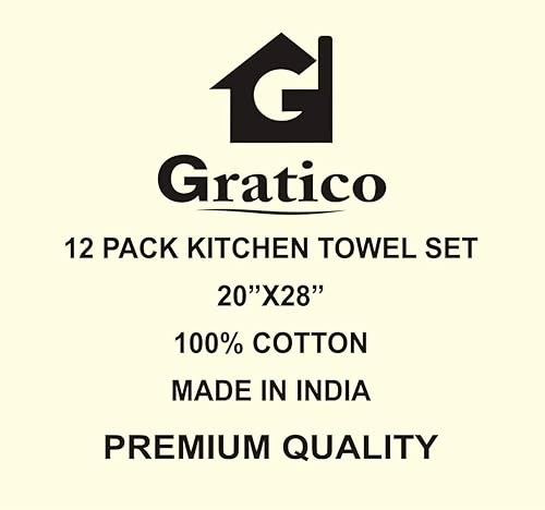 Miniatura 7 de Gratico - Toallas de cocina 100% algodón natural, juego de 12 (20 x 28 pulgadas), varios colores, multiusos, muy suaves, altamente absorbentes,