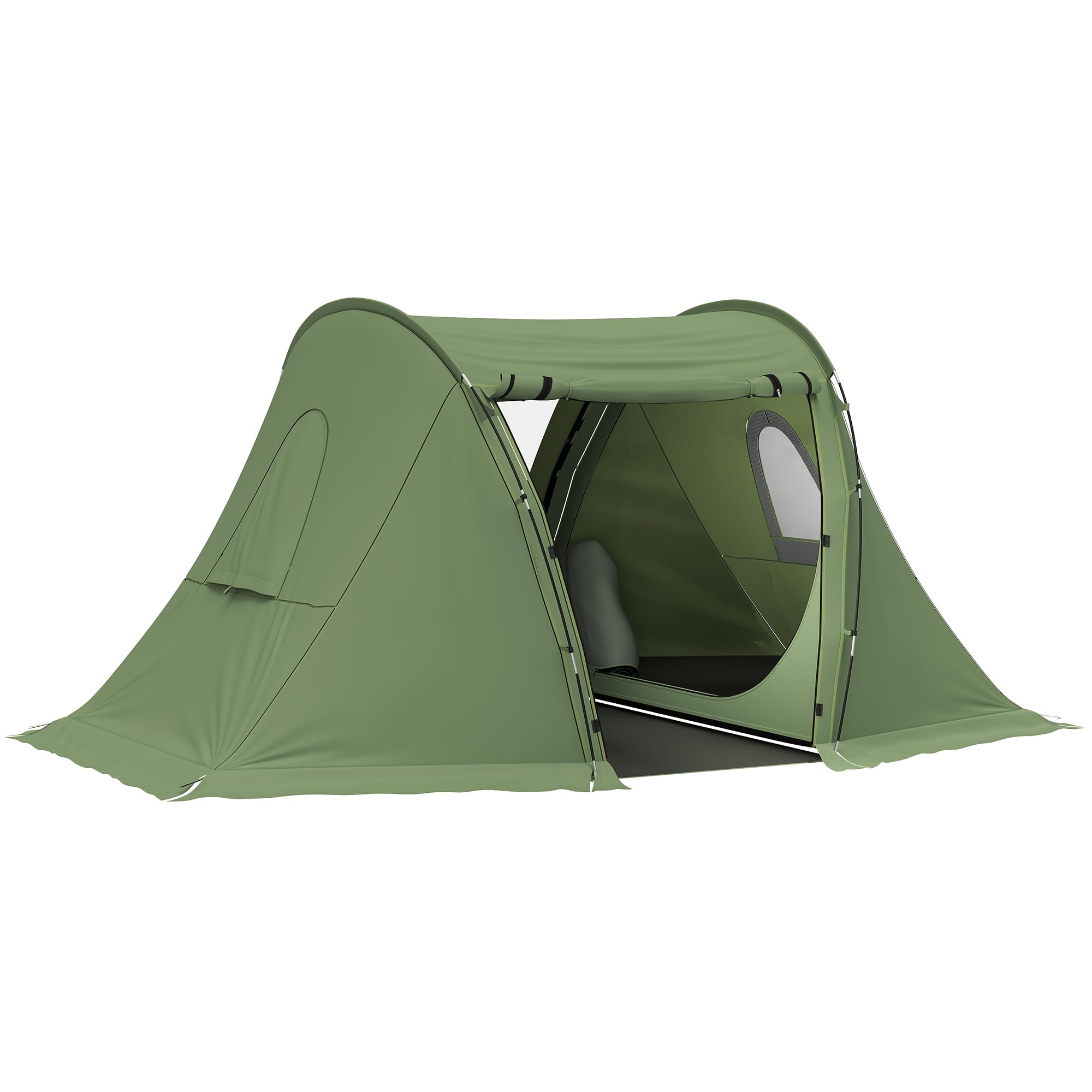 Outsunny 3 Man Camping Tent with Living Area and 2 Bedrooms, 3000mm Waterproof Family Tent with bag and Sewn-in Groundsheet, Portable Dome Shelter for Backpacking, Hiking, Festival, Green