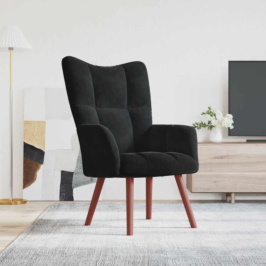 VidaXL Chaise De Relaxation Velours Noir – Fauteuil Détente Moelleux, Cadre Acier, Design Moderne Pour Salon