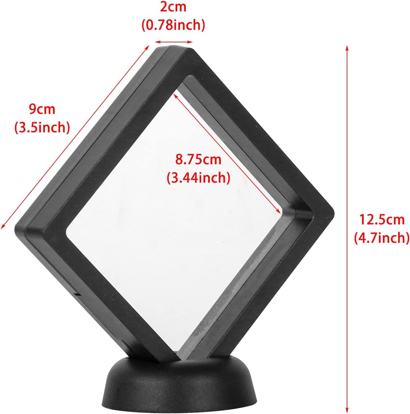 sdoot Coin Display Case, 10 Pack Coin Display Frame 3.5 x 3.5 x 0.8” 3D Floating Display Case Transparent Coin Display Stand with Base Black Holder Suspension Frame for Challenge Coin Jewelry Pin