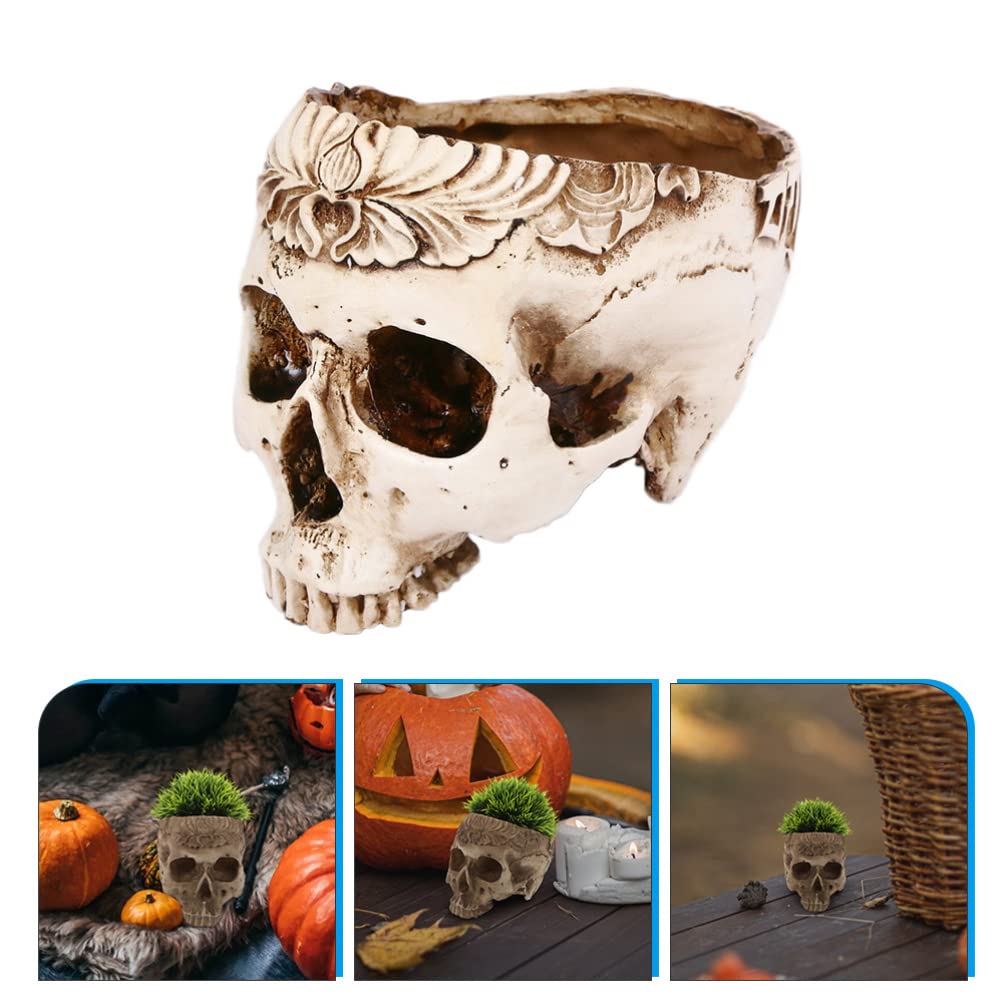 Totenkopf-Pflanzgefäß Aus Kunstharz – 17x12x11 Cm, Für Sukkulenten, Kaktus Oder Als Deko-Behälter