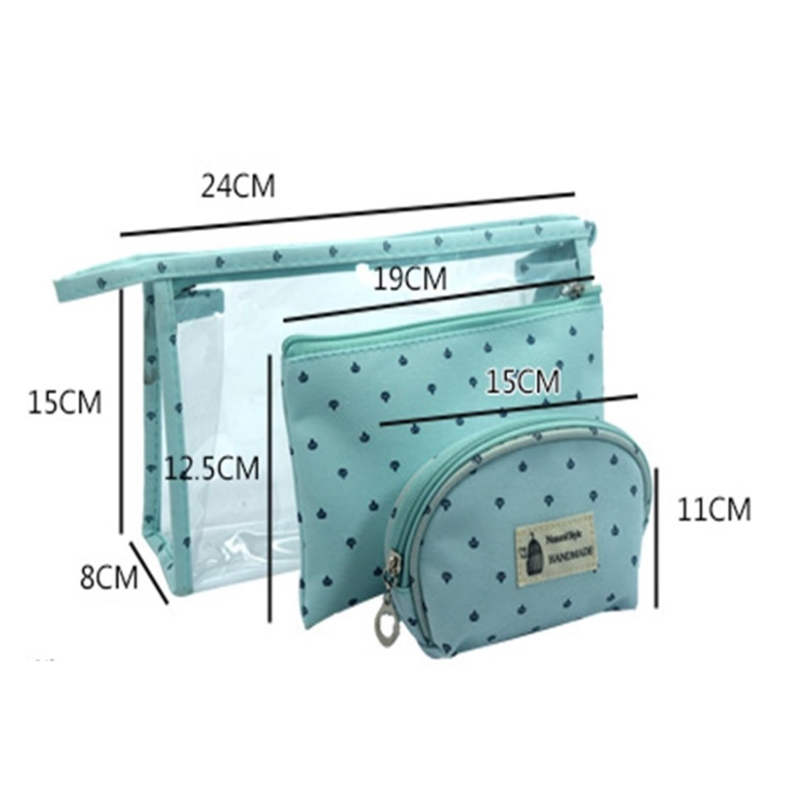 Confezione da 3 borse da toilette in PVC, borsa da viaggio for articoli da toeletta for ragazze, custodia for trucco, portafoglio trasparente con cerniera beauty case(Navy blue)