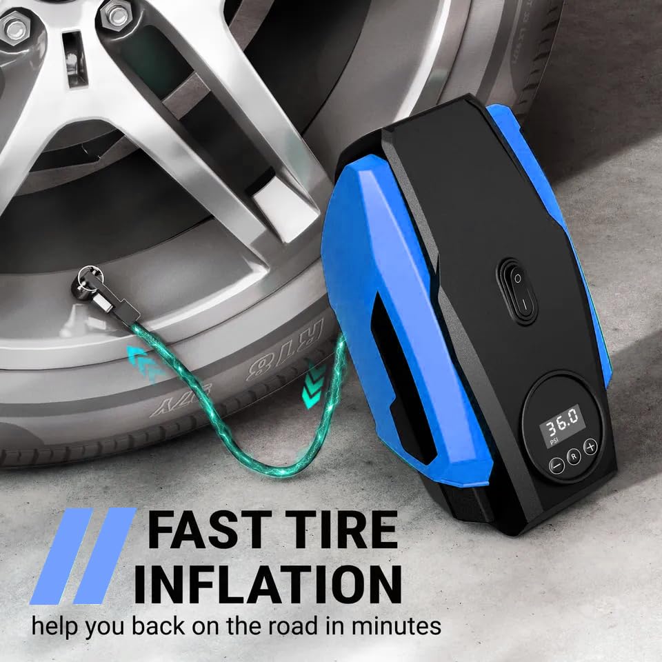 Image of Mrsdry 150psi Air Tyre Inflator for Car and Bike Pump Auto Stop (Blue)