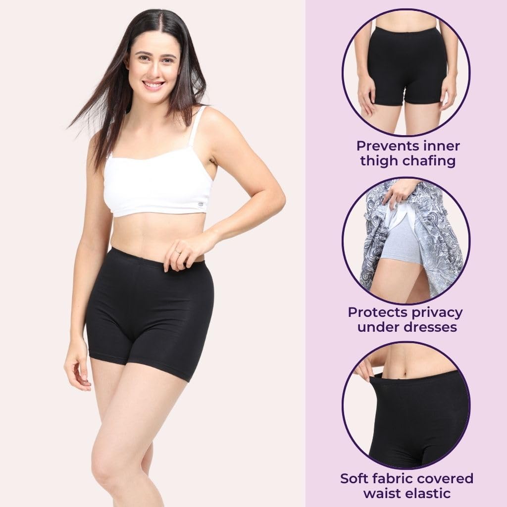 ADIRA | Women Cycling Shorts | Women Tights Shorts | Soft & Comfy, Knitted Stretchy Fabric | Prevents Inner Thigh Chafing | Perfect Length to Wear Under Dress | Pack of 1 | Black | 5XL 1