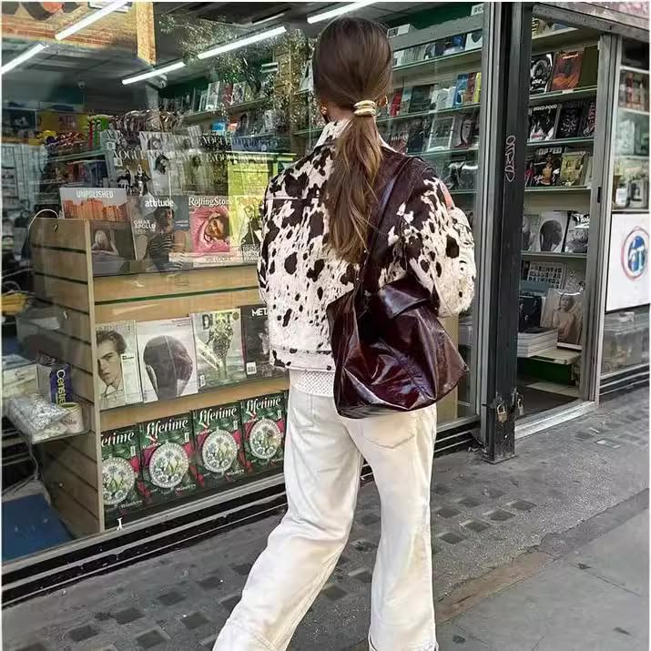 Cow Print Jean Jacket Women Cropped Faux Leather Jackets Y2k Vintage 90s Cowgirl Outfit Fall 2025 Trendy4