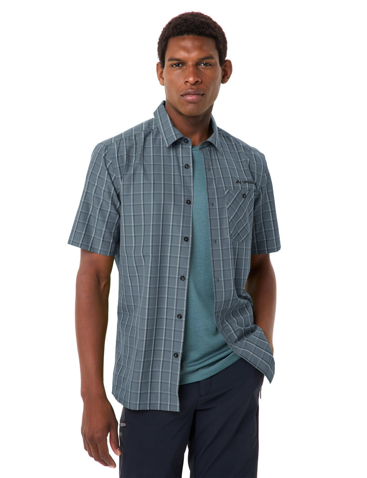 VAUDE Albsteig Shirt III – Herrenhemd aus Lyocell mit UPF 50, Kurzarm-Hemd schnelltrocknend und kühlend, 147 g – ideal zum Wandern – Heron, Größe: L | Herrenhemd aus Lyocell mit UPF 50 – Kurzarm-Hemd schnelltrocknend und kühlend – 147 g – ideal zum Wand